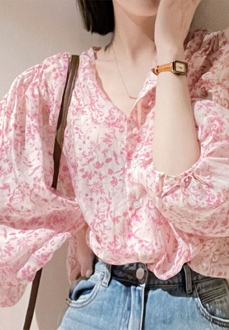 New French Pink Floral Shirt CA24030711