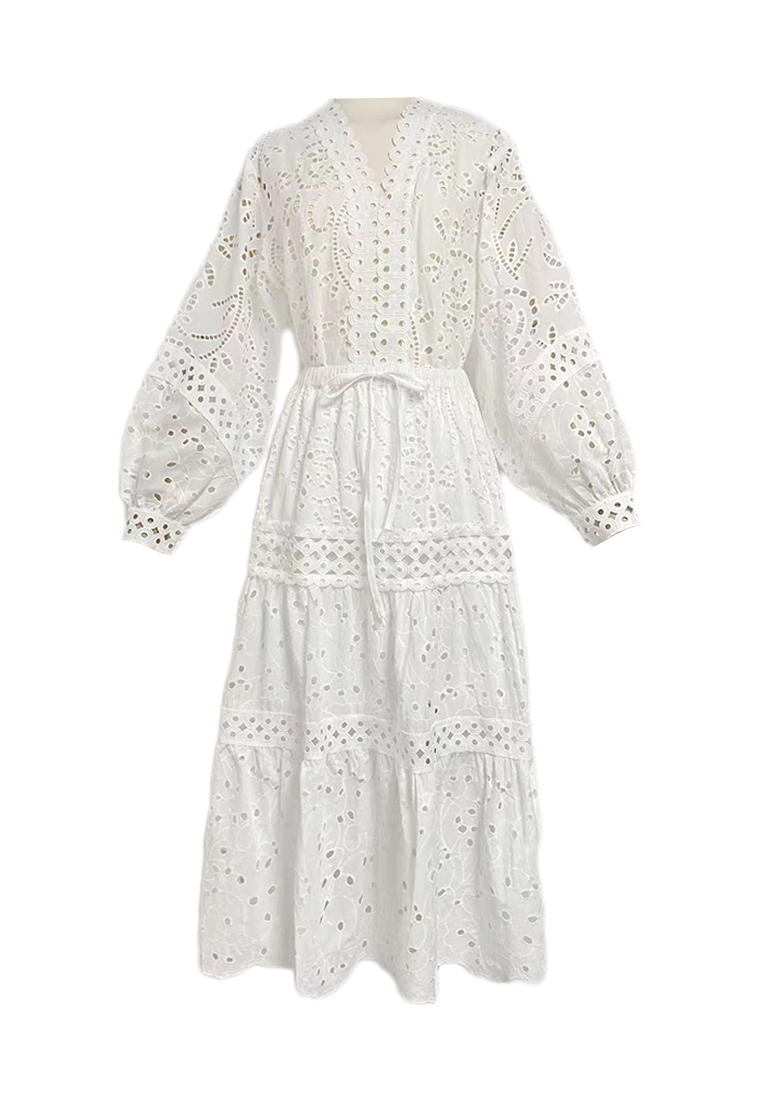 2024 Autumn V-neck Lantern Sleeve Top Slimming Long Dress Set CA24081611PI