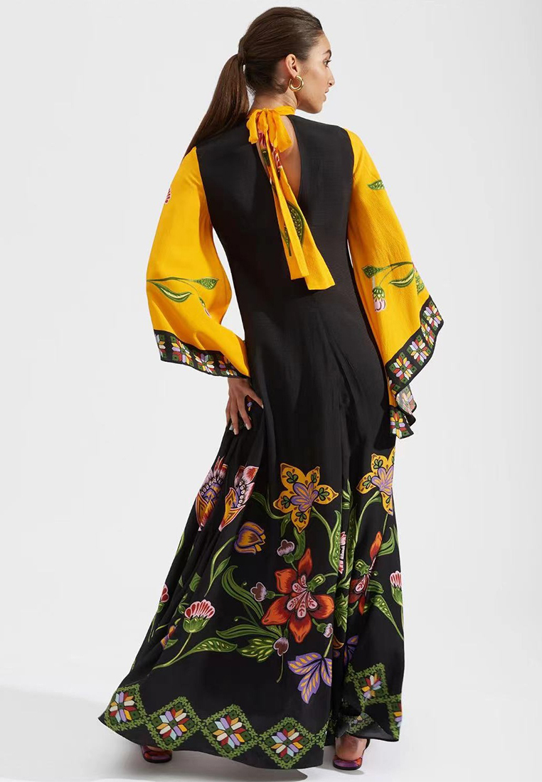 New color blocked printed dress CA241128111BK