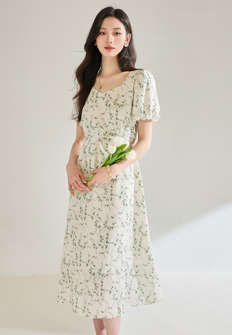 New summer French floral short-sleeved chiffon dress CA25052911GR