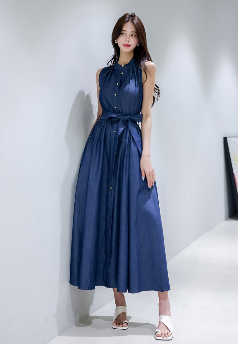 Stand-up collar and swing skirt fashion dress CA25060311BL