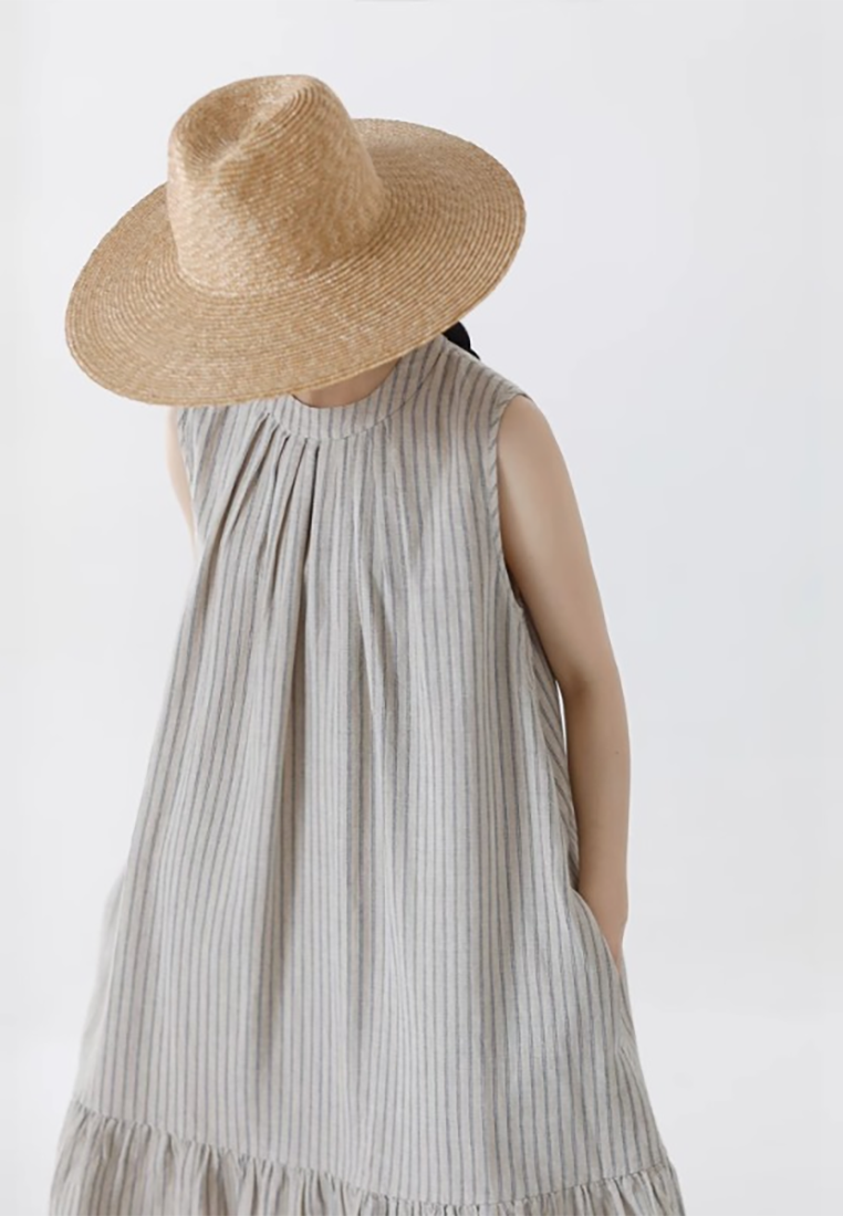Summer cotton and linen small neckline fishtail dress CA25070911BW