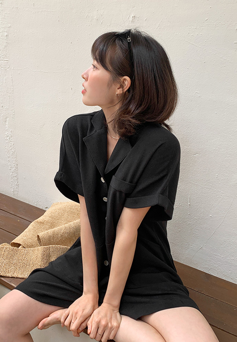 Retro loose casual short-sleeved jumpsuit CA25070911BK