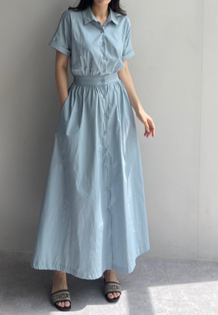 Elegant collar-style single-breasted dress CA25091911BL