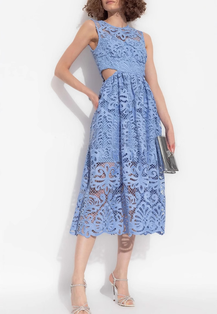 New embroidered hollow waist slim lace vest dress CA25100911BL