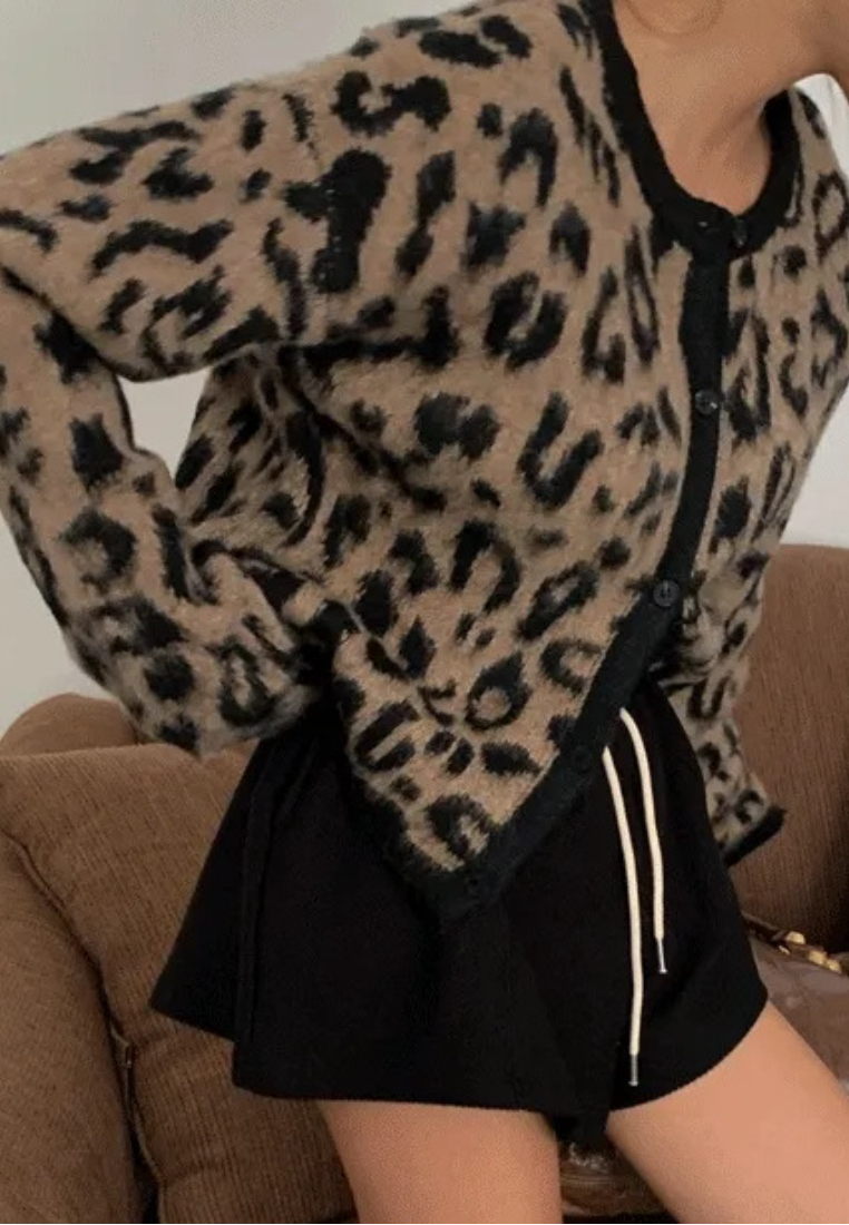 Retro brown leopard print knit cardigan CA25102011BW