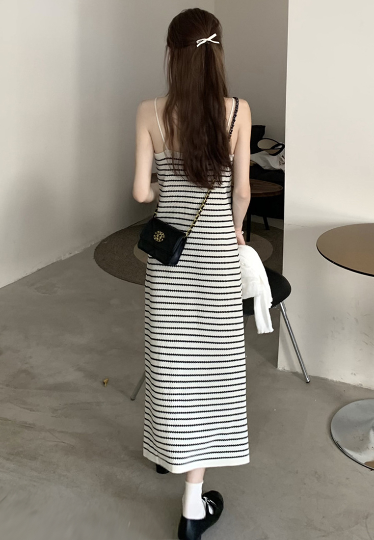 Summer new striped knitted Korean vest suspender long dress CA24050611BE