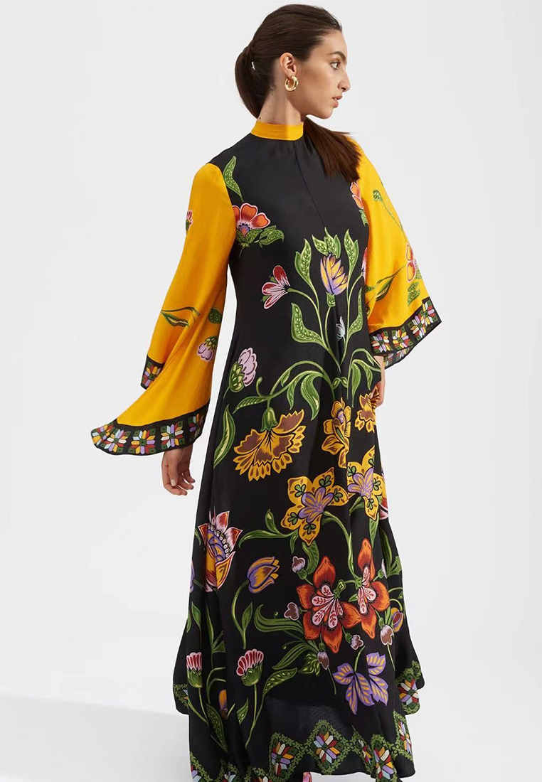 New color blocked printed dress CA241128111BK