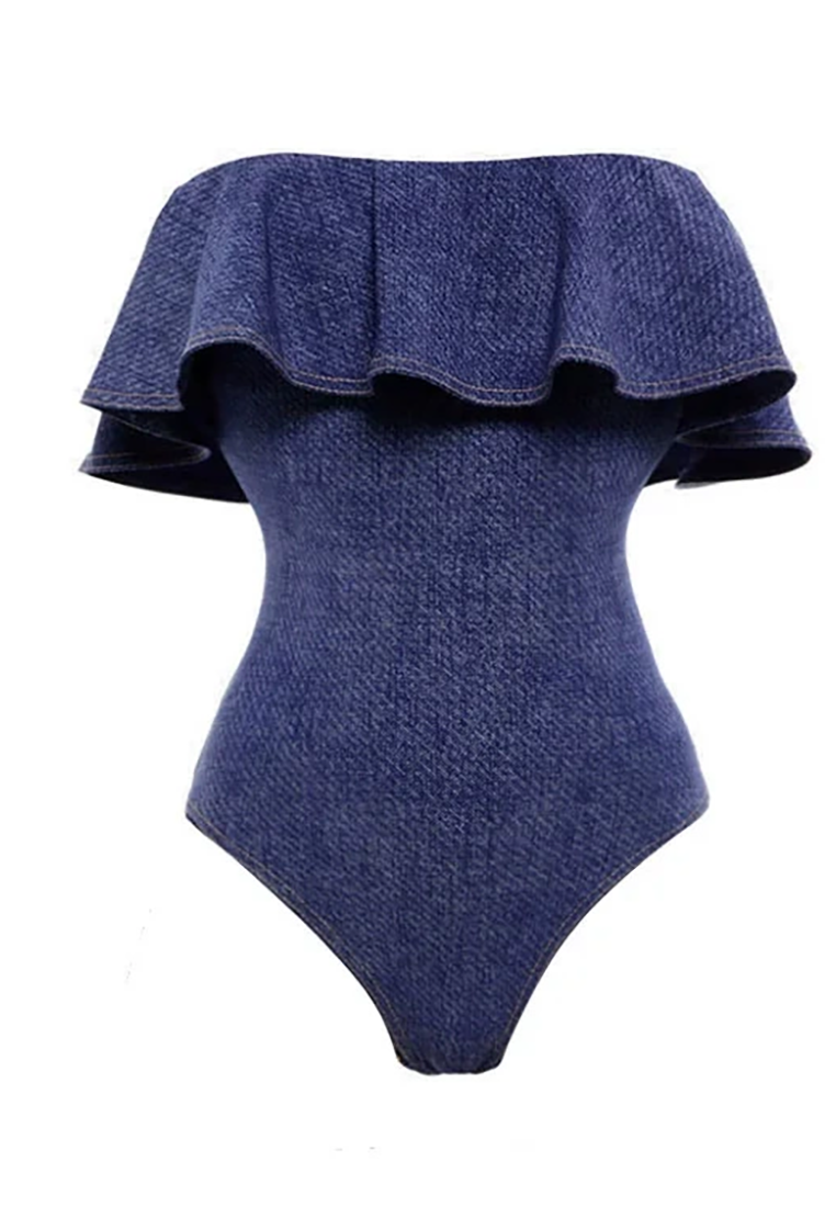 New denim one-piece swimsuit + holiday beach skirt CA25030511BL