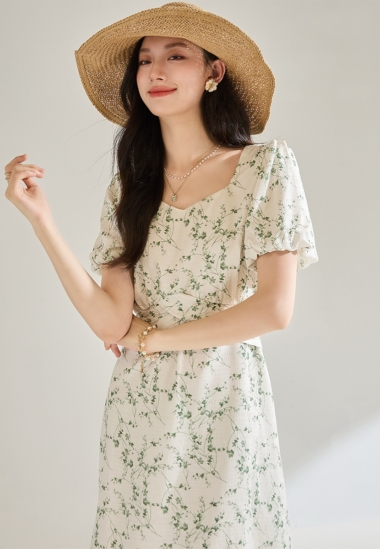 New summer French floral short-sleeved chiffon dress CA25052911GR