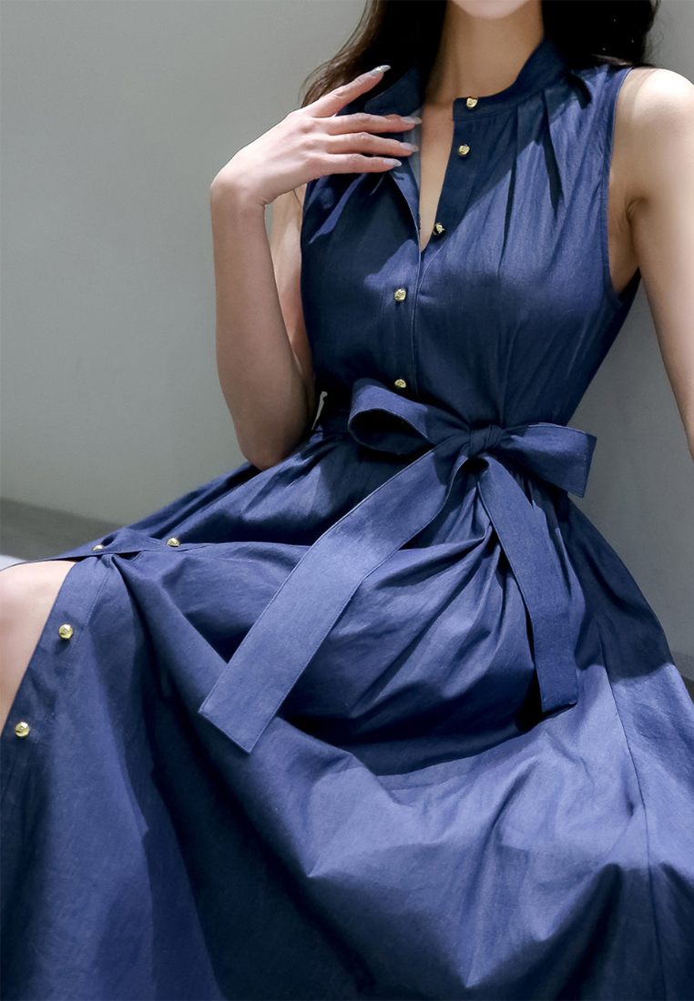 Stand-up collar and swing skirt fashion dress CA25060311BL