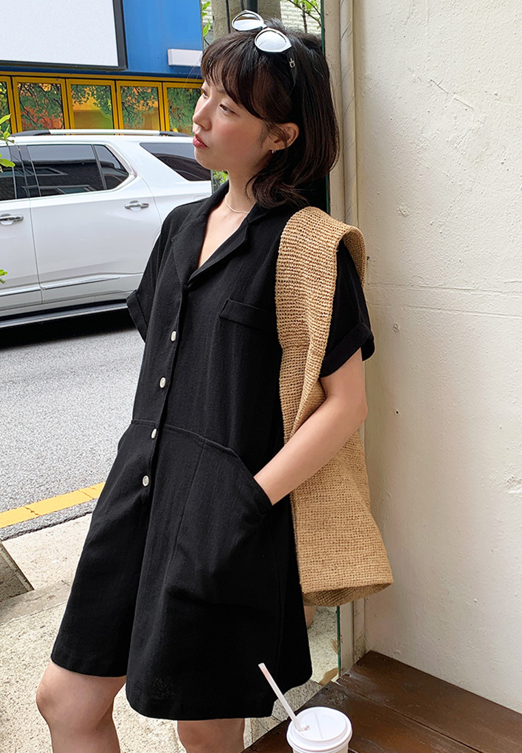 Retro loose casual short-sleeved jumpsuit CA25070911BK