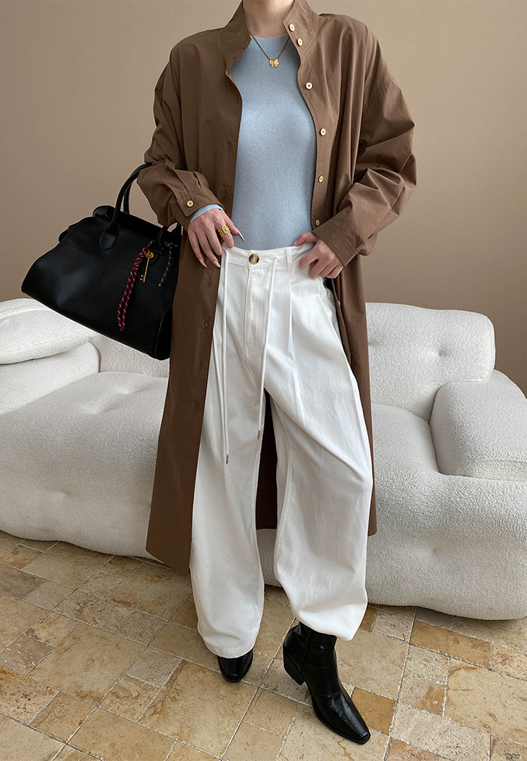 New tie waist long trench coat dress CA25092511BW