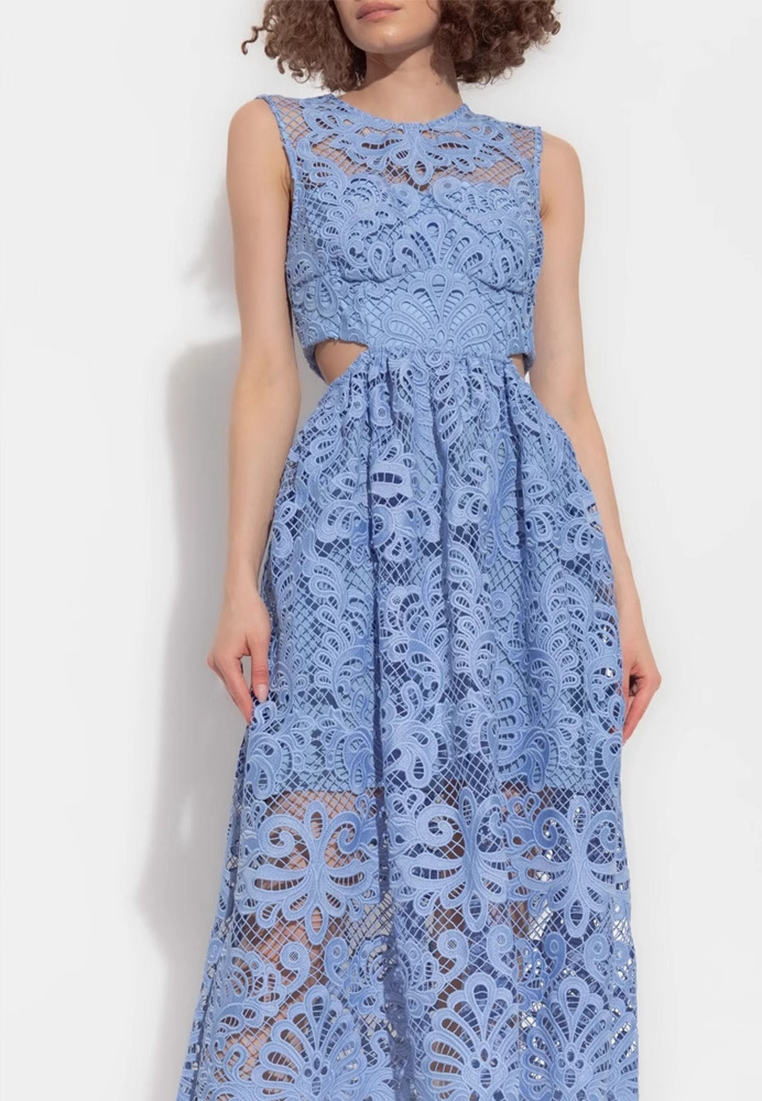 New embroidered hollow waist slim lace vest dress CA25100911BL