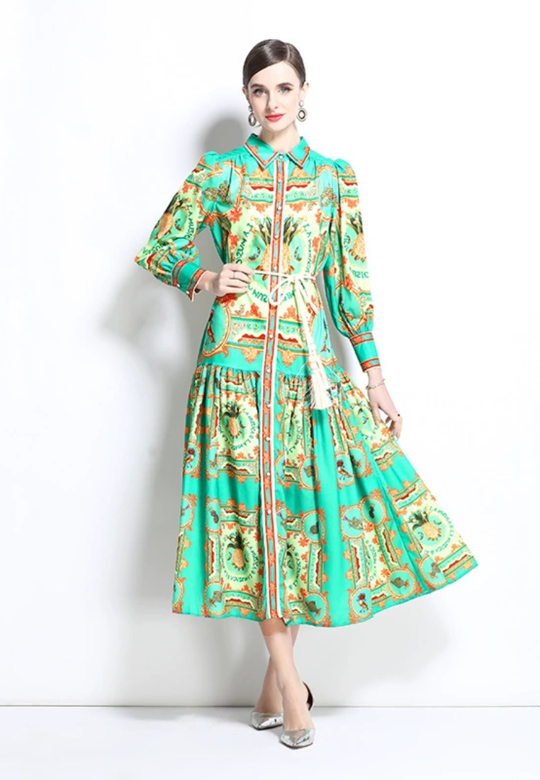 2025 New Lantern Sleeve Printed Dress CA25031211GR