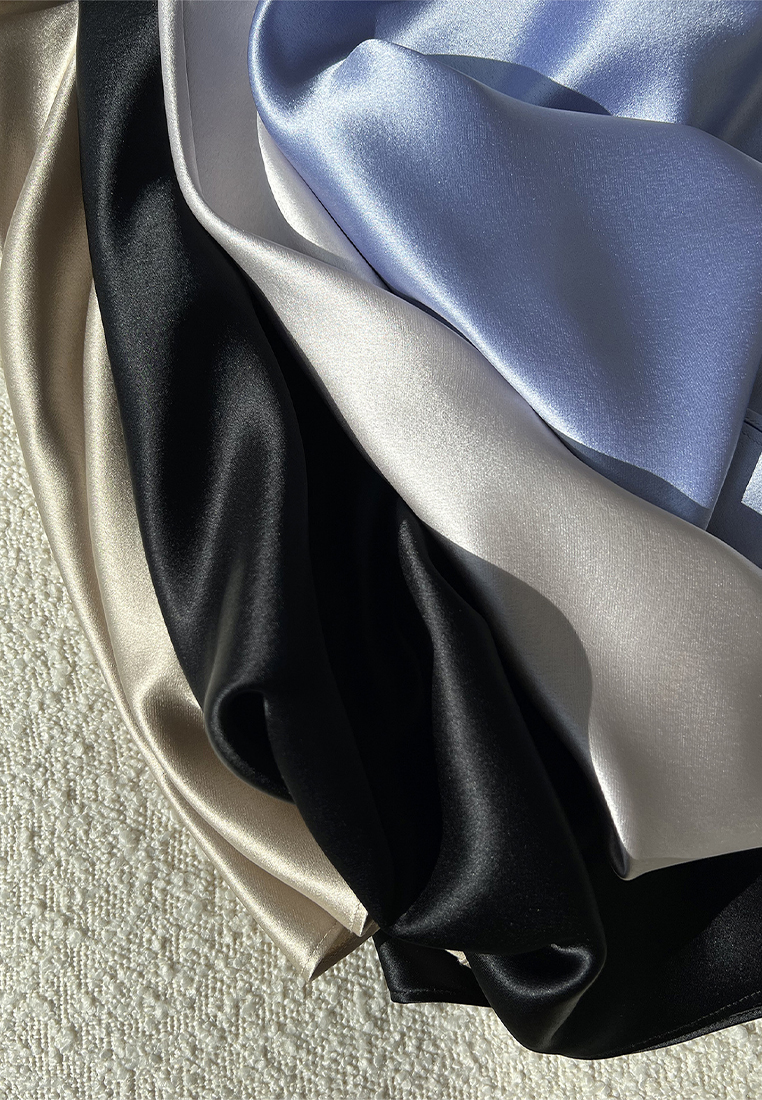 Summer Japan imported triacetate satin silky drape casual elasticated waist A-line skirt 5432