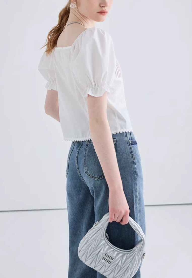 White summer new bubble sleeve short sleeved shirt CA25031911W