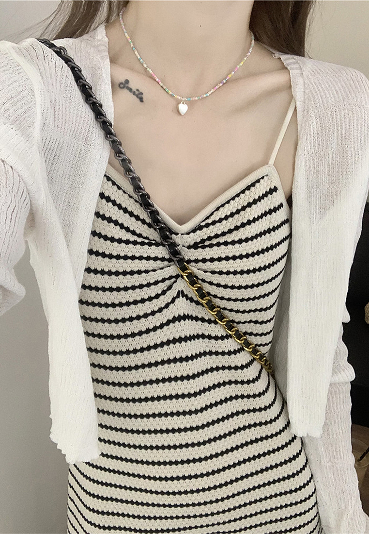 Summer new striped knitted Korean vest suspender long dress CA24050611BE
