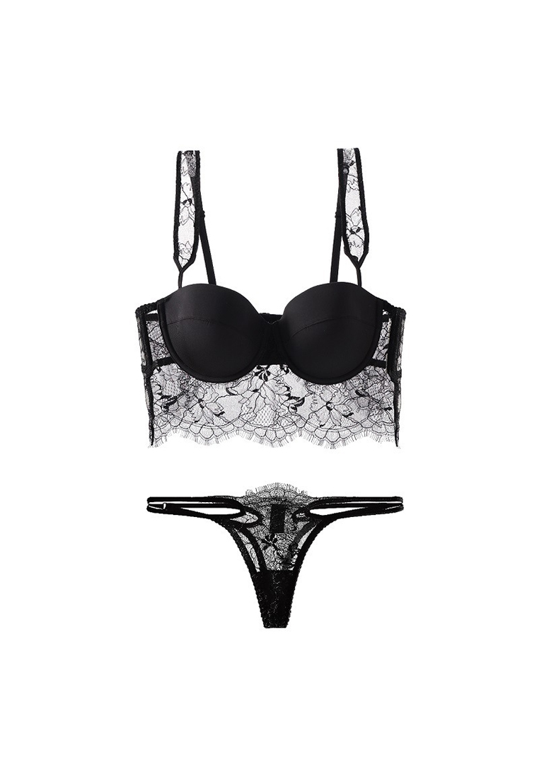 French pure lace tube top gathered underwear set CA24112011BK