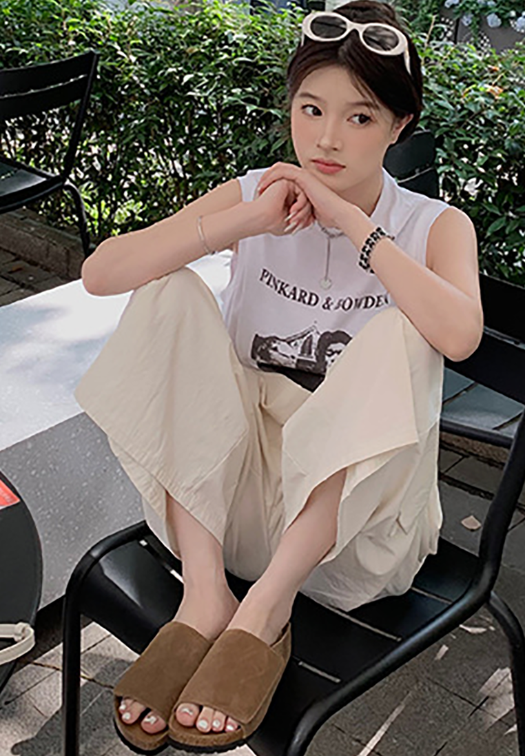 New round toe wide flat bottom open toe slippers CA25042311KI