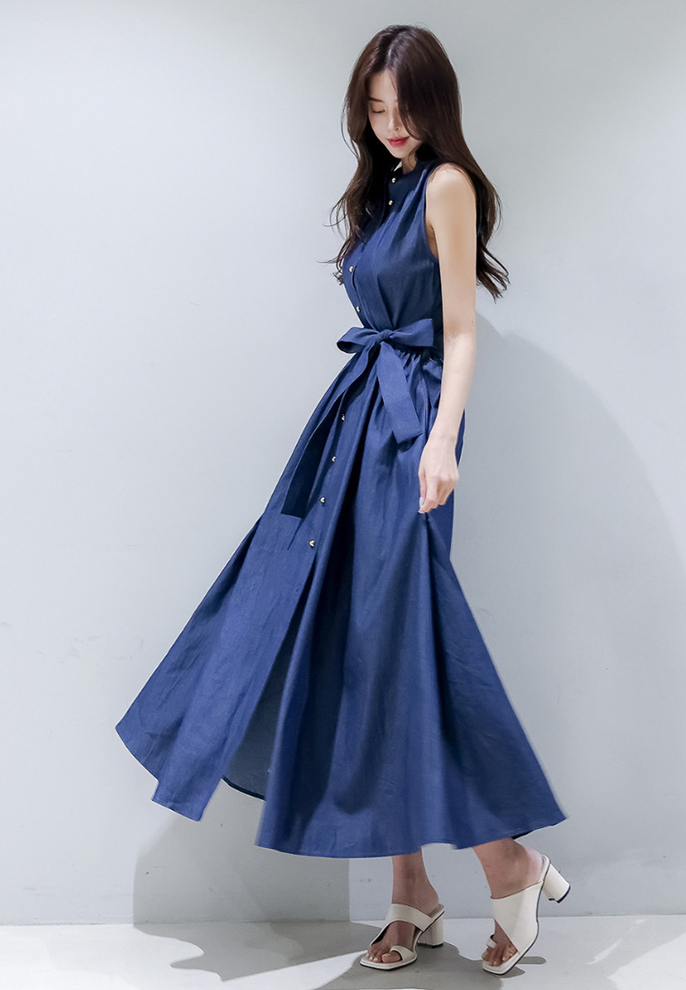 Stand-up collar and swing skirt fashion dress CA25060311BL