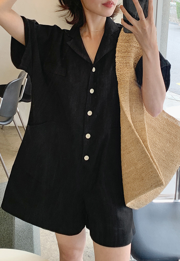 Retro loose casual short-sleeved jumpsuit CA25070911BK