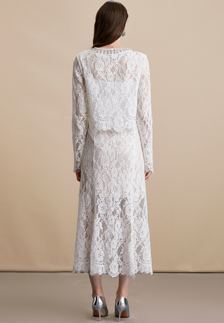 French Retro Lace Crochet Crystal-Collar Top and Mermaid Skirt Set CA25091511W