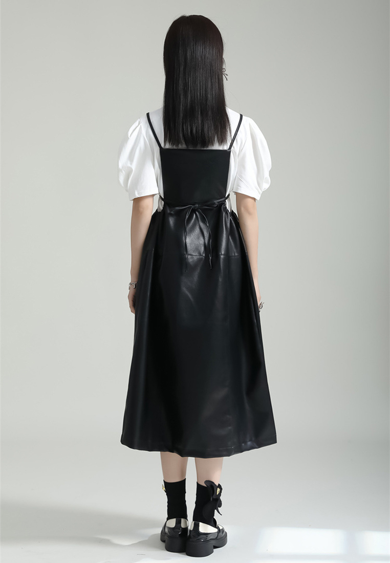 2024 new PU camisole loose three-dimensional dress with waistband CA24030111BK