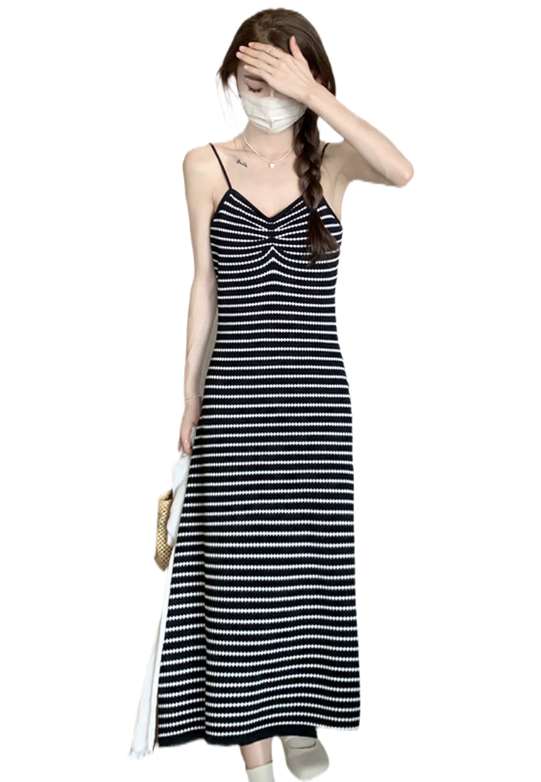 Summer new striped knitted Korean vest suspender long dress CA24050611BE