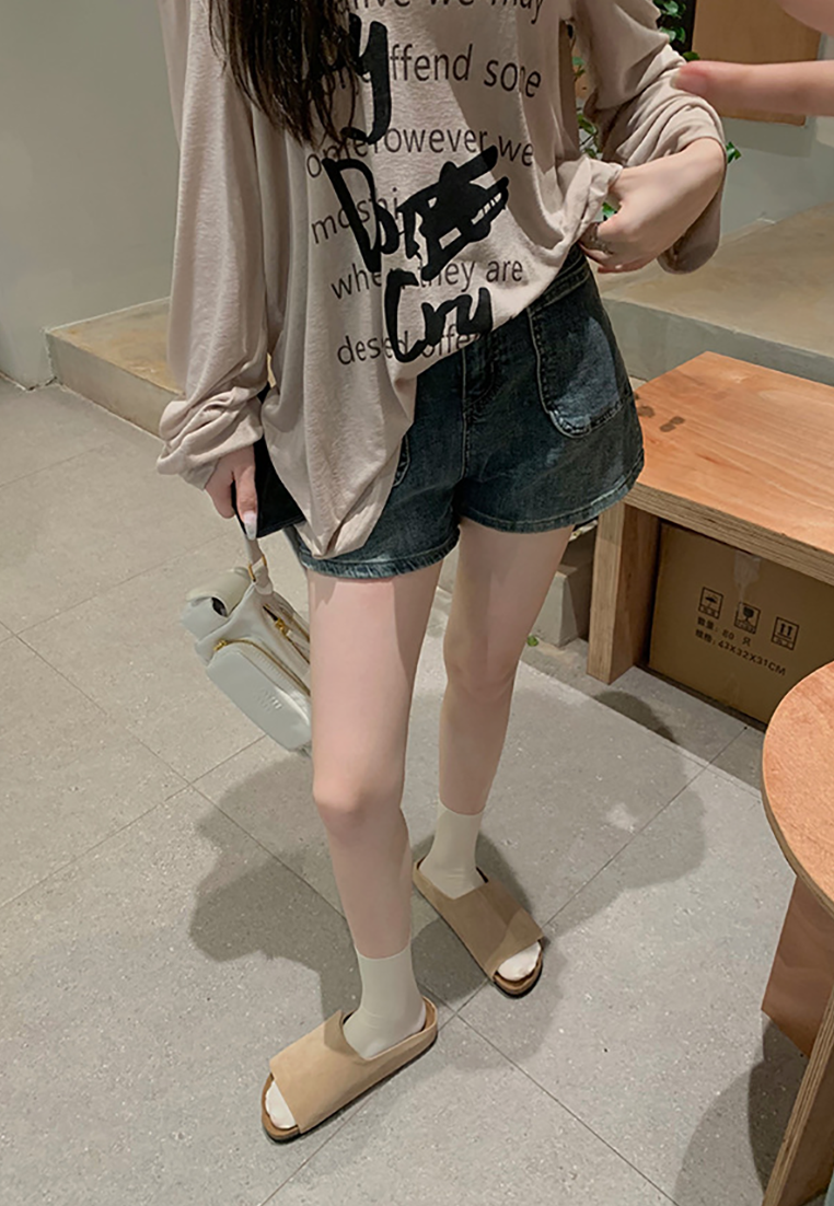 New round toe wide flat bottom open toe slippers CA25042311KI