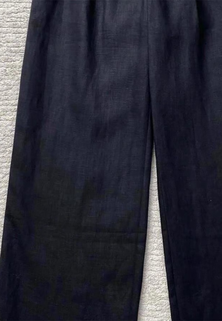 New Black Drawstring Linen Wide-leg Mop Pants CA25061711BK