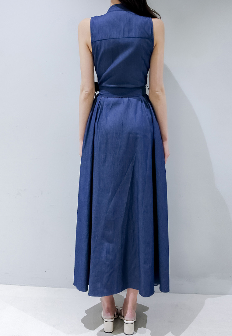 Stand-up collar and swing skirt fashion dress CA25060311BL