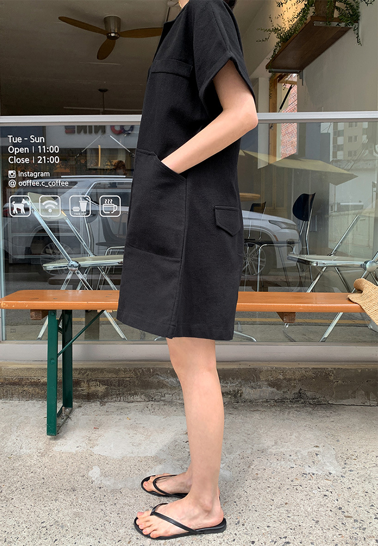 Retro loose casual short-sleeved jumpsuit CA25070911BK