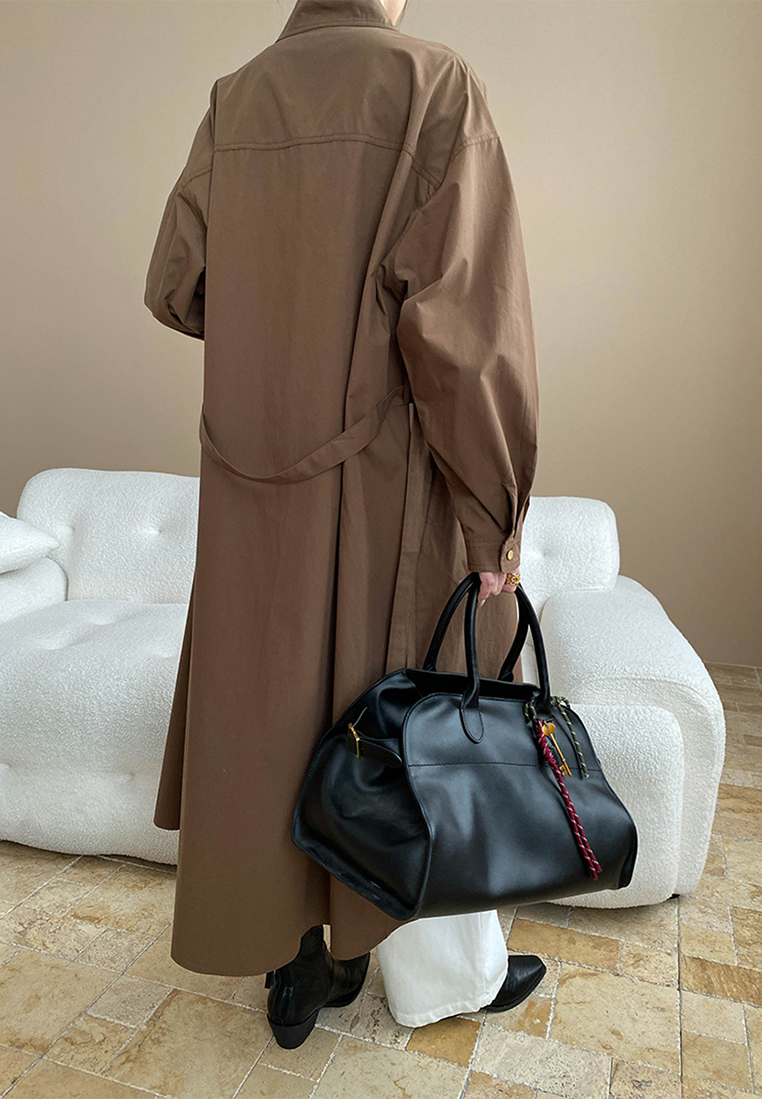 New tie waist long trench coat dress CA25092511BW