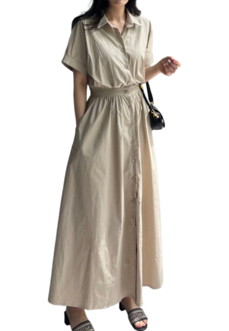 Elegant collar-style single-breasted dress CA25091911BL