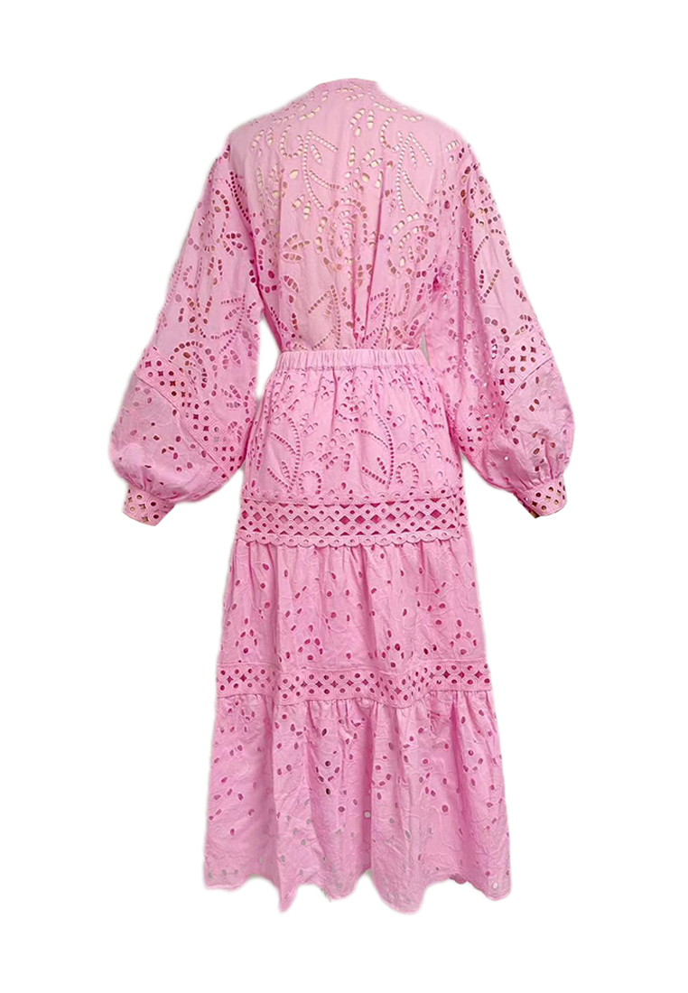 2024 Autumn V-neck Lantern Sleeve Top Slimming Long Dress Set CA24081611PI