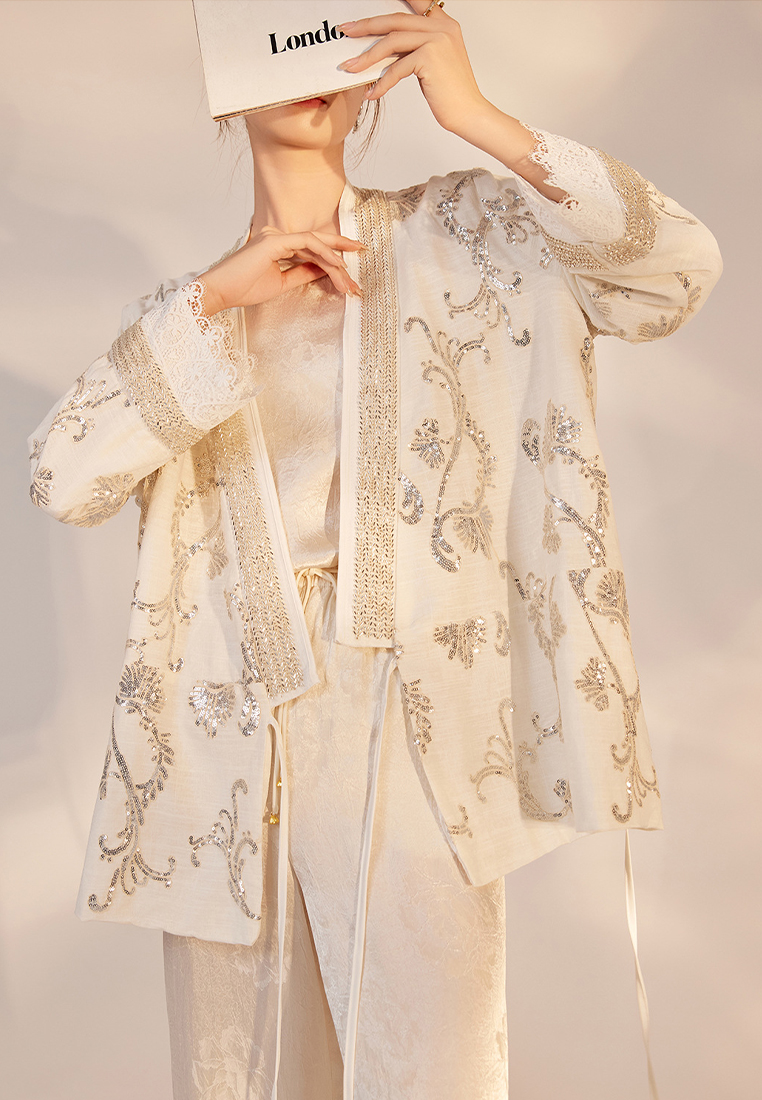 2024 Autumn high end fashion sequin embroidered top CA24090311BK