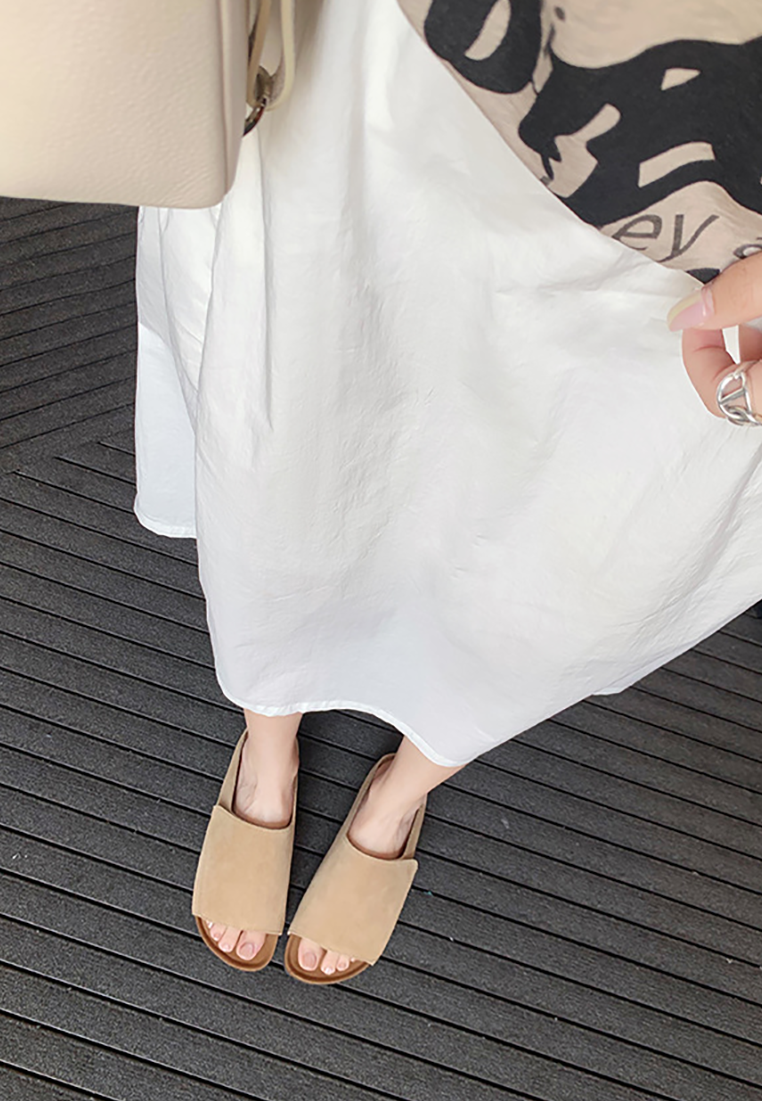 New round toe wide flat bottom open toe slippers CA25042311KI