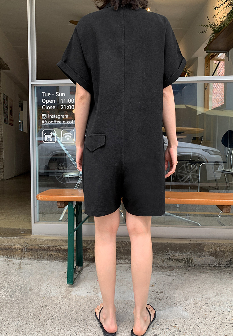 Retro loose casual short-sleeved jumpsuit CA25070911BK