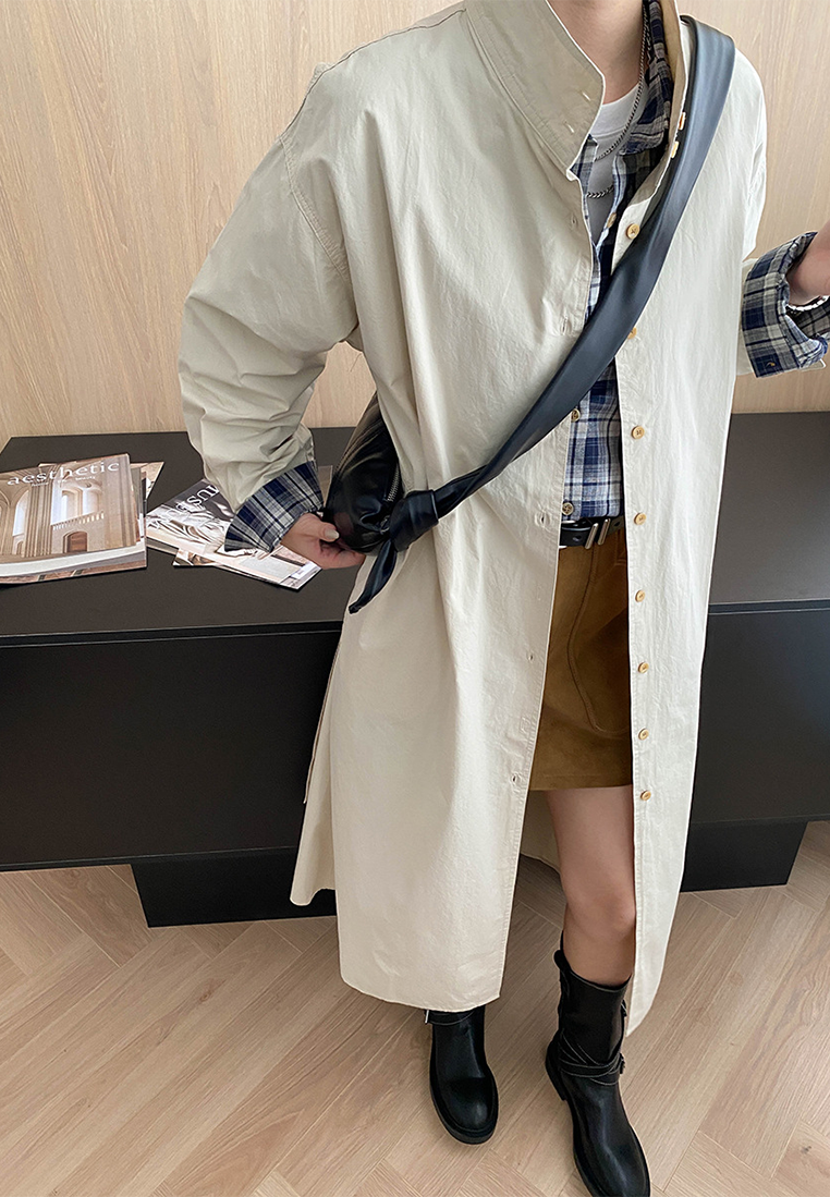 New tie waist long trench coat dress CA25092511BW