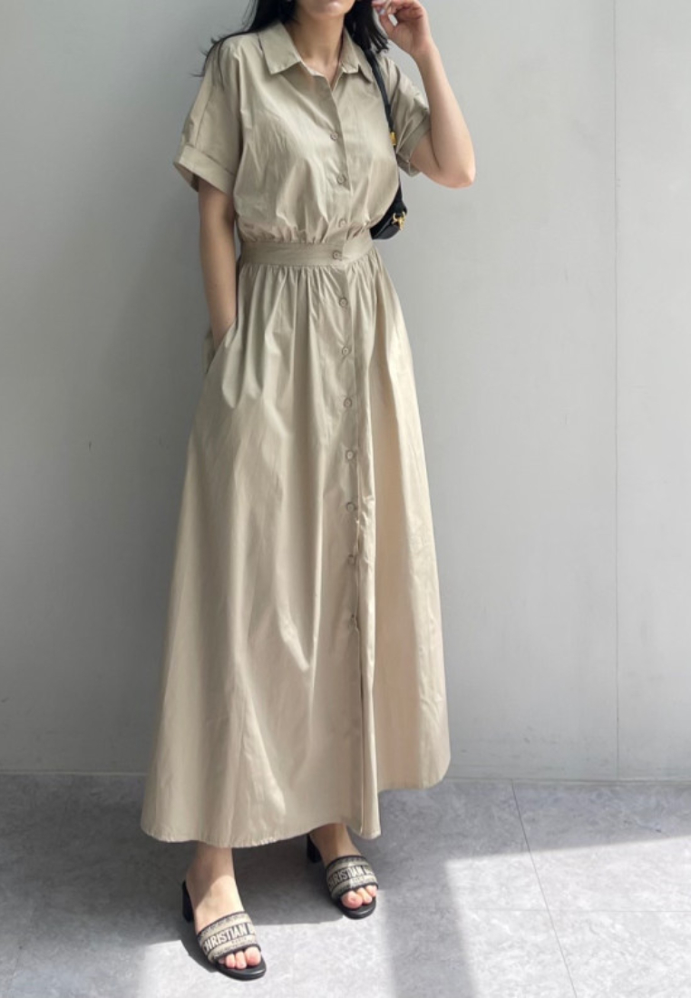 Elegant collar-style single-breasted dress CA25091911BL