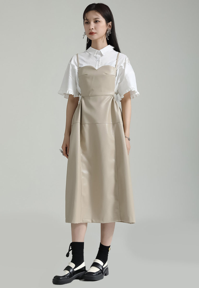 2024 new PU camisole loose three-dimensional dress with waistband CA24030111BK