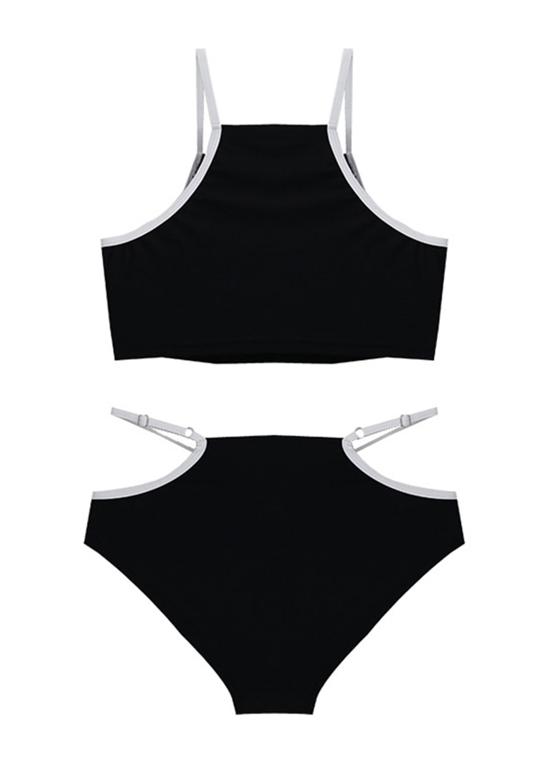 New solid color high-waisted cut-out swimsuit set CA24032111