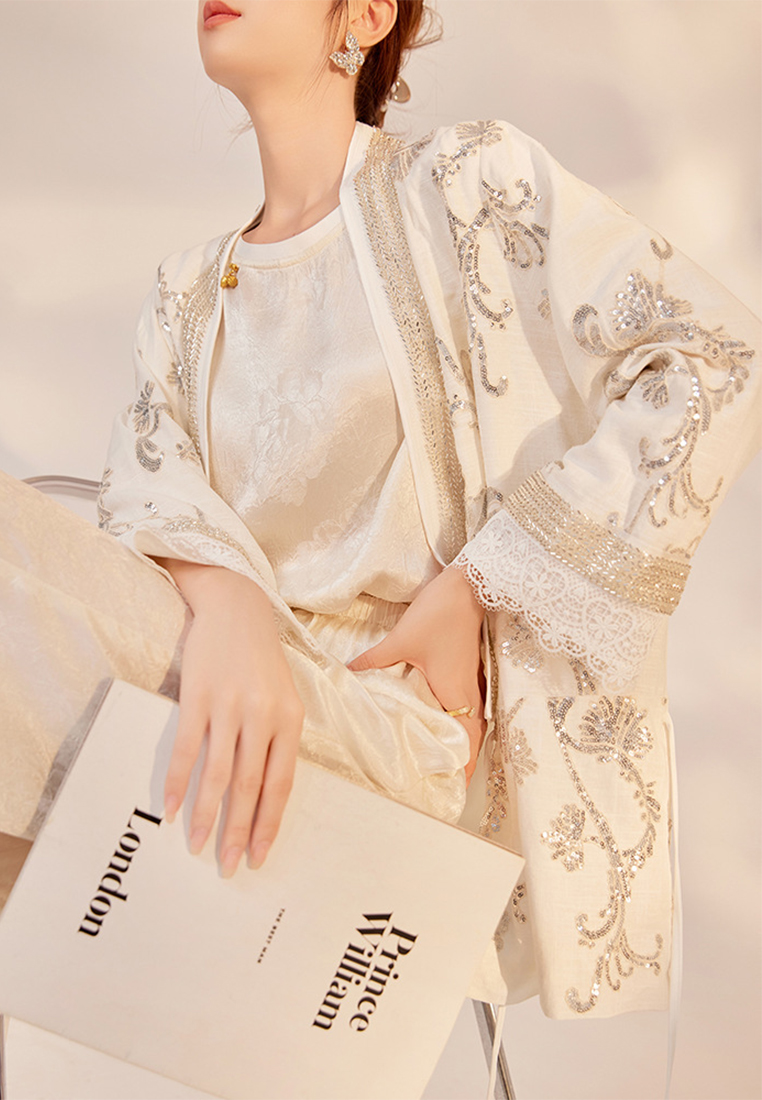 2024 Autumn high end fashion sequin embroidered top CA24090311BK