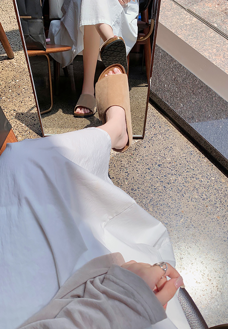 New round toe wide flat bottom open toe slippers CA25042311KI