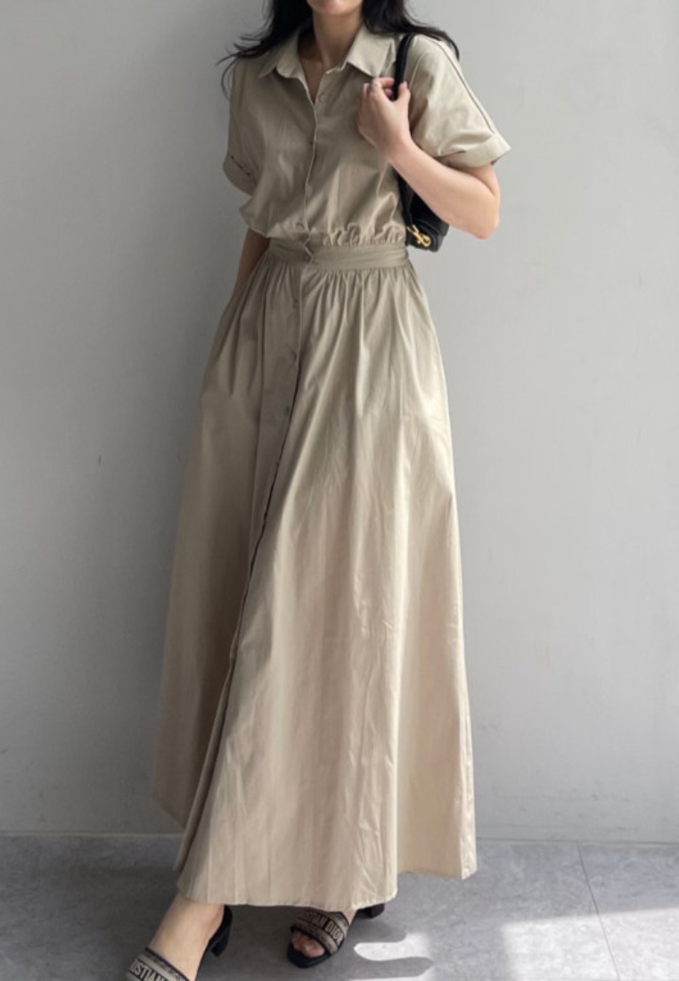 Elegant collar-style single-breasted dress CA25091911BL