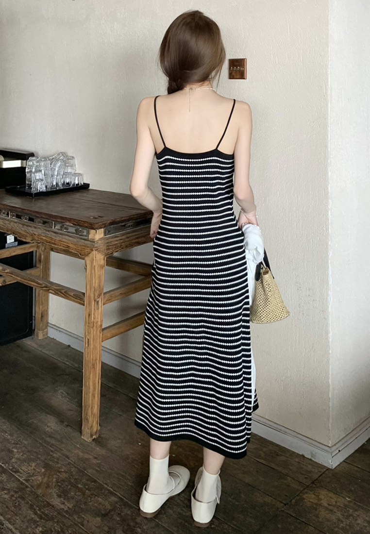 Summer new striped knitted Korean vest suspender long dress CA24050611BE