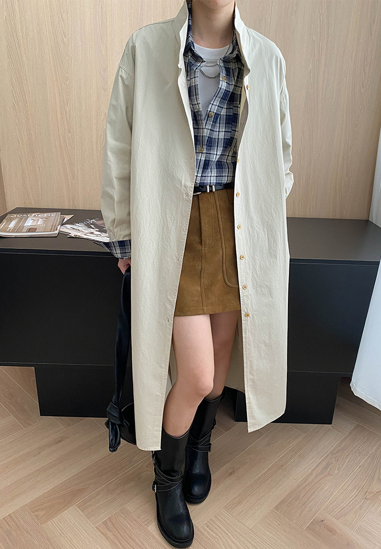 New tie waist long trench coat dress CA25092511BW