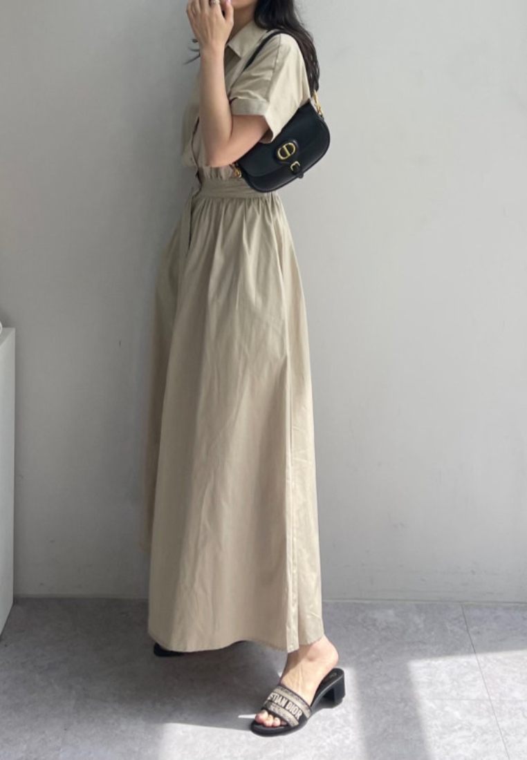 Elegant collar-style single-breasted dress CA25091911BL