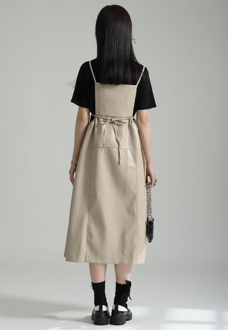 2024 new PU camisole loose three-dimensional dress with waistband CA24030111BK